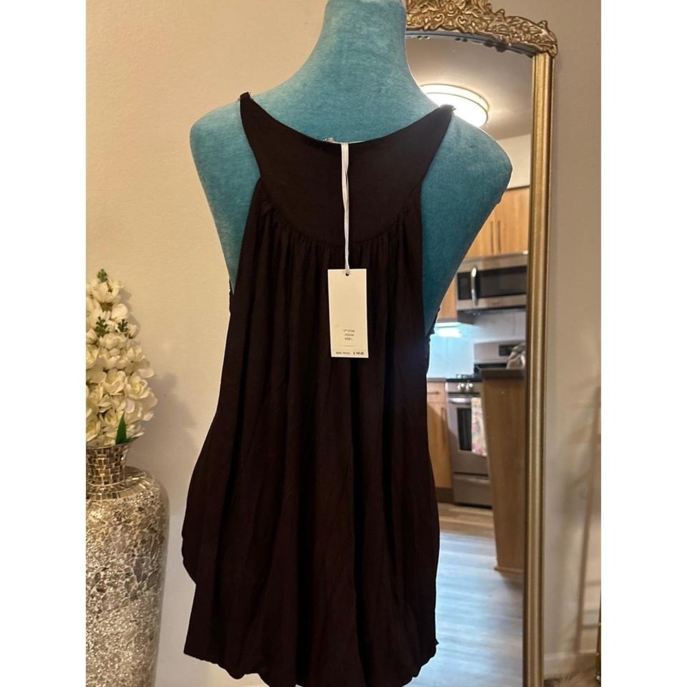 Cocoa Brown Draped Back Camisole Gold Chain Strap Tank Top VT13104 Size L - Picture 5 of 6